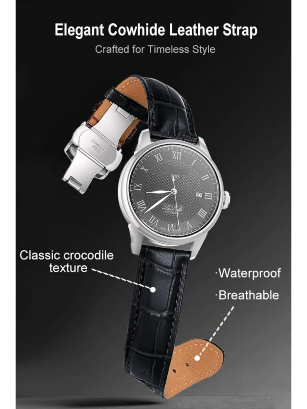 Stylish Croco Leather Watch Bands for Men & Women, Quick Release, 18mm-24mm
